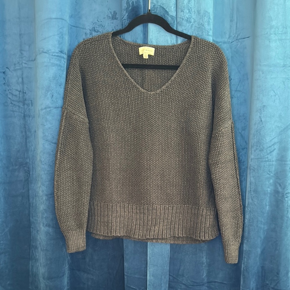 Lucky Brand Women’s Black V-Neck Sweater with Ribbed Detailing Sz S Small